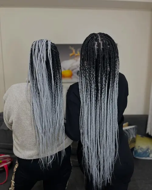 Isparta'da gri ve siyah ombre iki ayrı knotless braids uygulaması